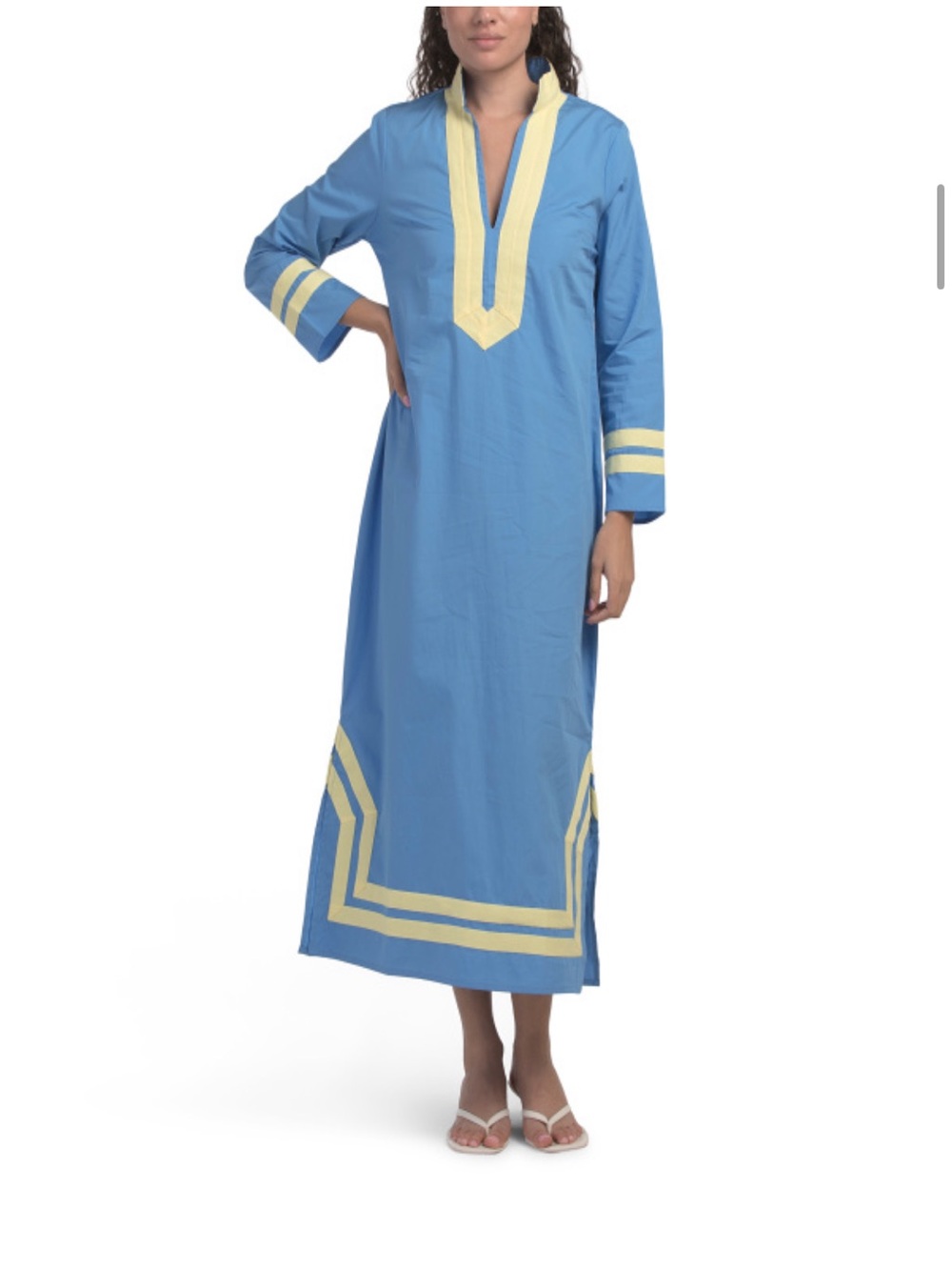 Sail to Sable Cornflower Blue Caftan with Pale Yellow Trim - Picture 3 of 16